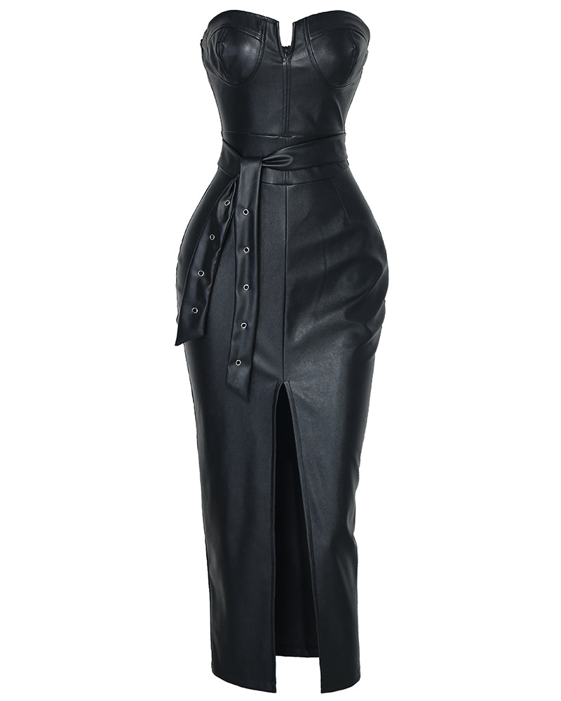 Ciara Black Tube Slit Dress